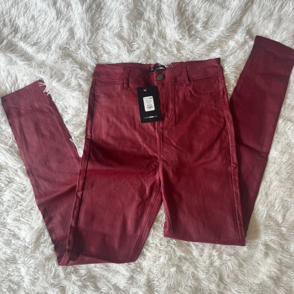 NWT Fashion Nova Sammie Faux Leather Skinny Jeans in Deep red